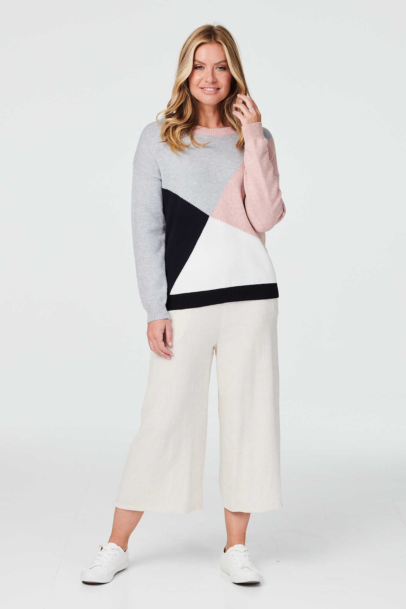 Pink | Colour Block Fine Knit Jumper