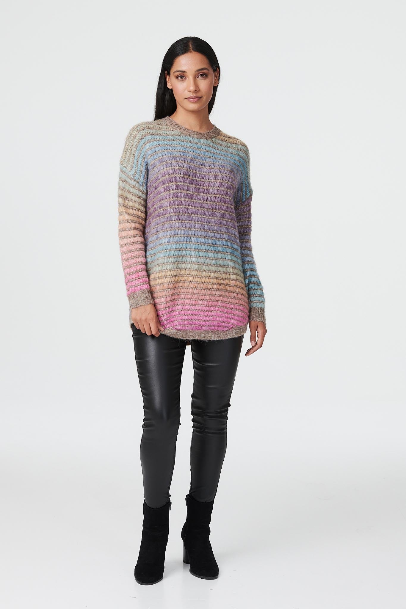 Purple | Rainbow Stripe Long Sleeve Jumper
