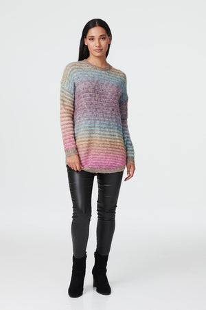 Purple | Rainbow Stripe Long Sleeve Jumper