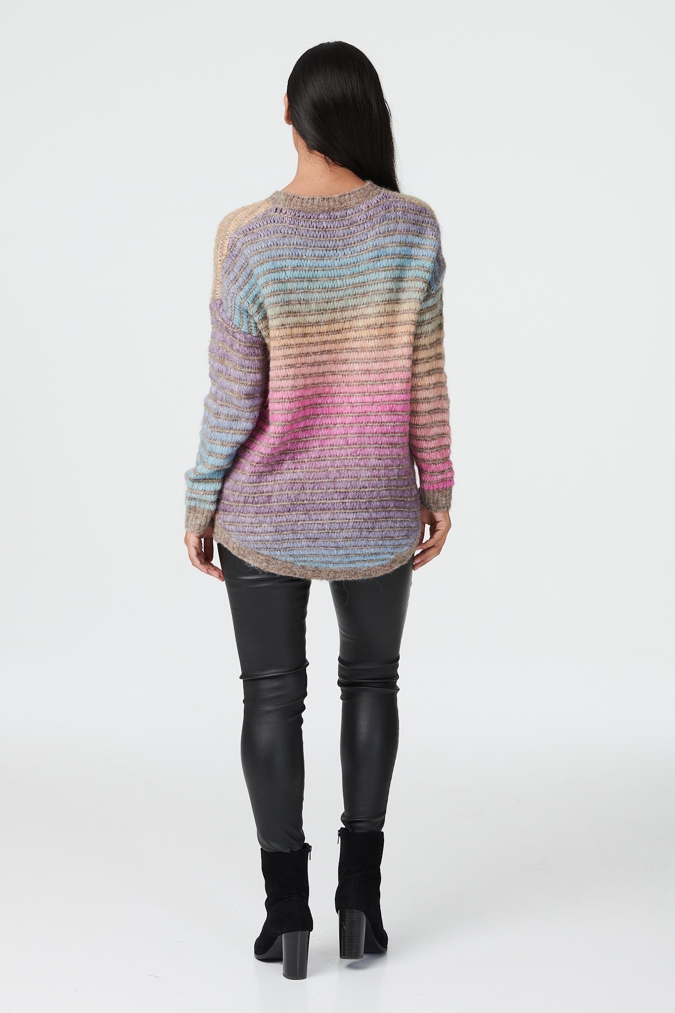 Purple | Rainbow Stripe Long Sleeve Jumper