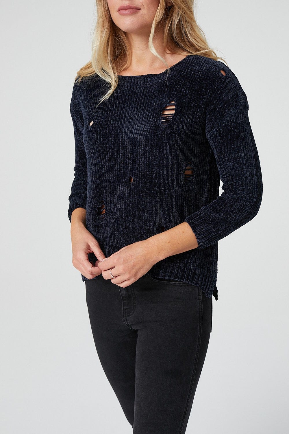 Navy | Distressed Chenille Jumper