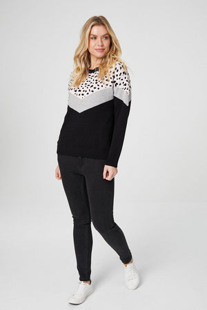 Pink | Animal Colour Block Slouchy Sweater