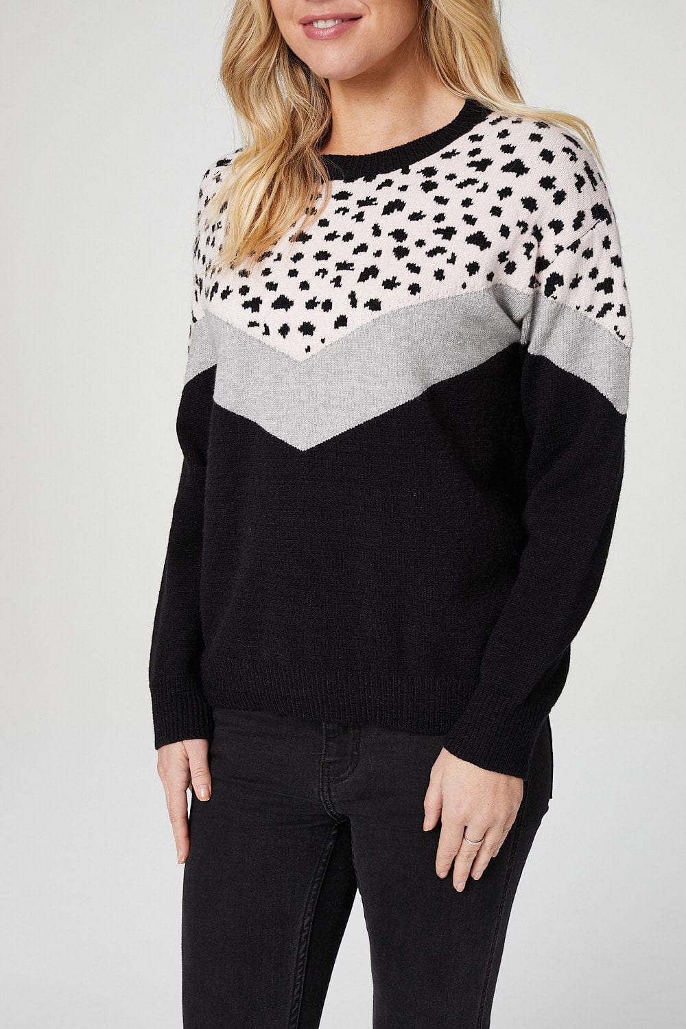 Pink | Animal Colour Block Slouchy Sweater