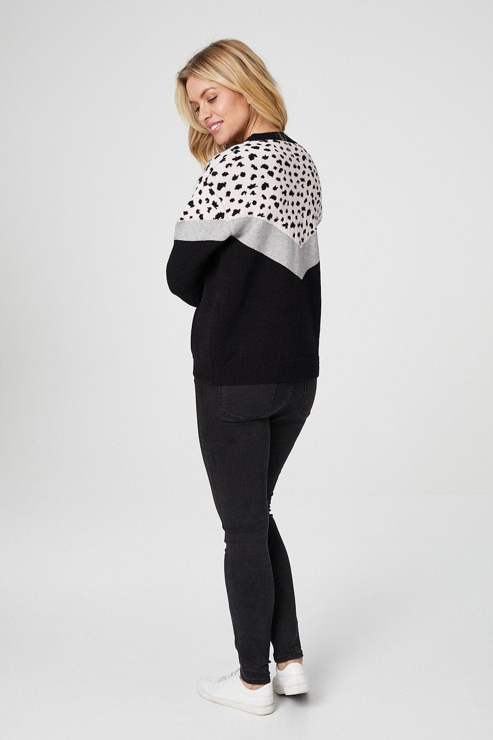 Pink | Animal Colour Block Slouchy Sweater