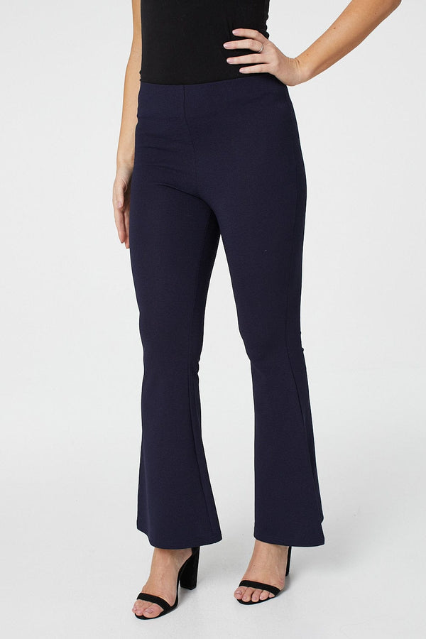 Navy | Mid Rise Kick Flare Trousers