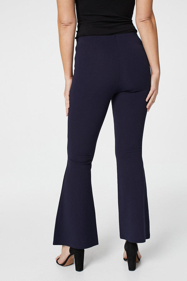 Navy | Mid Rise Kick Flare Trousers