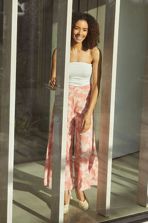 Coral | Leaf Print Wide Leg Culottes
