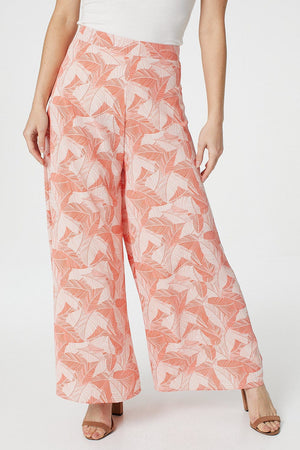 Coral | Leaf Print Wide Leg Culottes