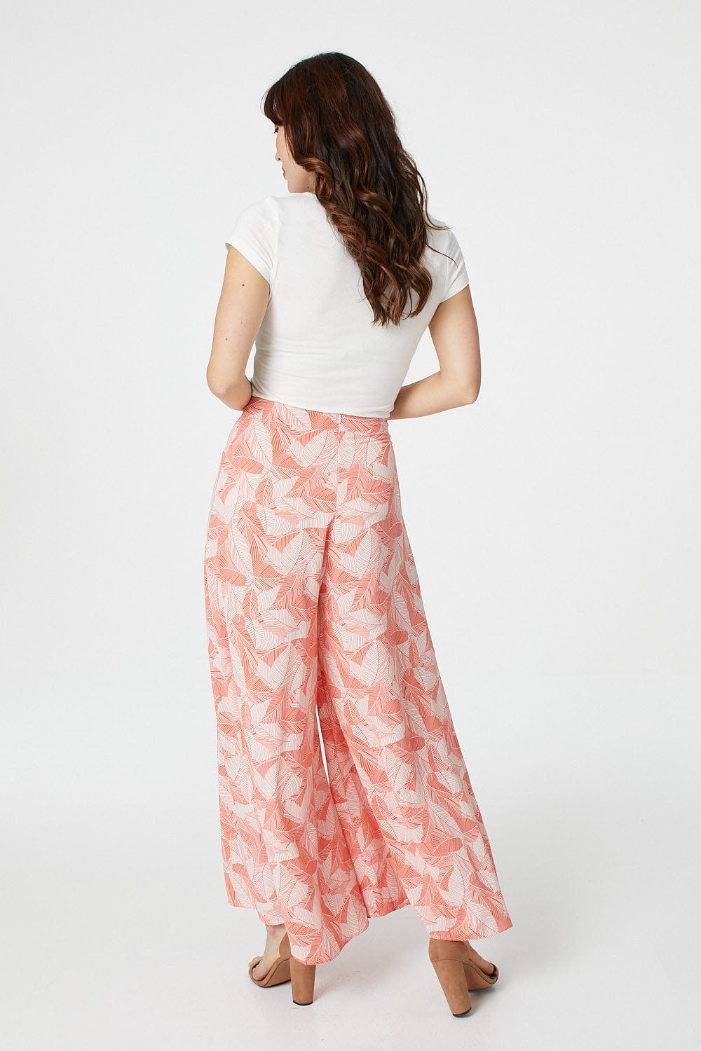 Coral | Leaf Print Wide Leg Culottes