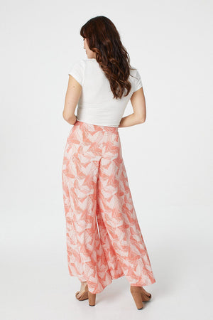 Coral | Leaf Print Wide Leg Culottes