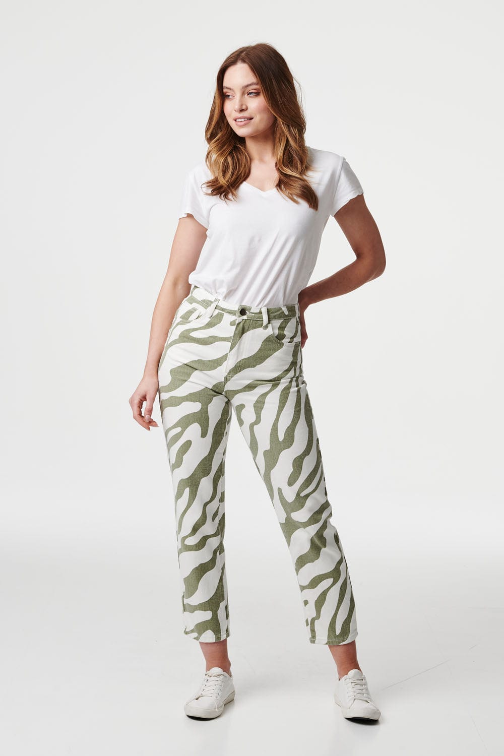 Khaki | Abstract Print Straight Leg Jeans