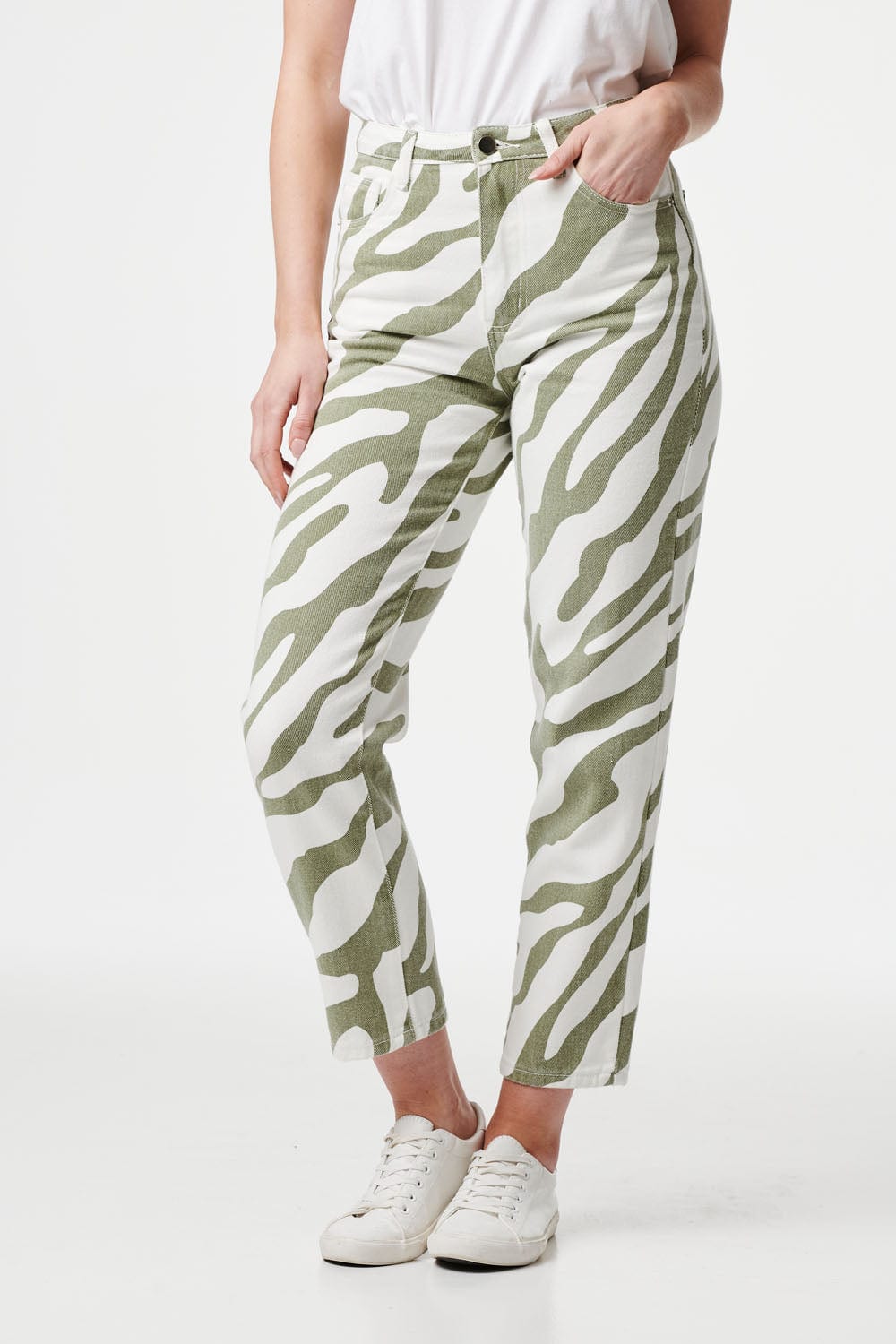 Khaki | Abstract Print Straight Leg Jeans
