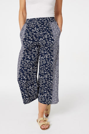 Navy | Floral Printed Wide Leg Culottes
