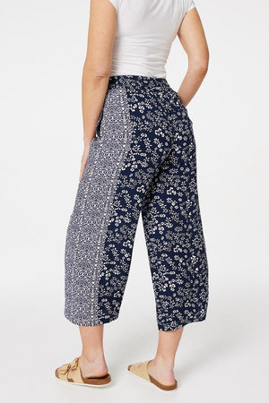 Navy | Floral Printed Wide Leg Culottes