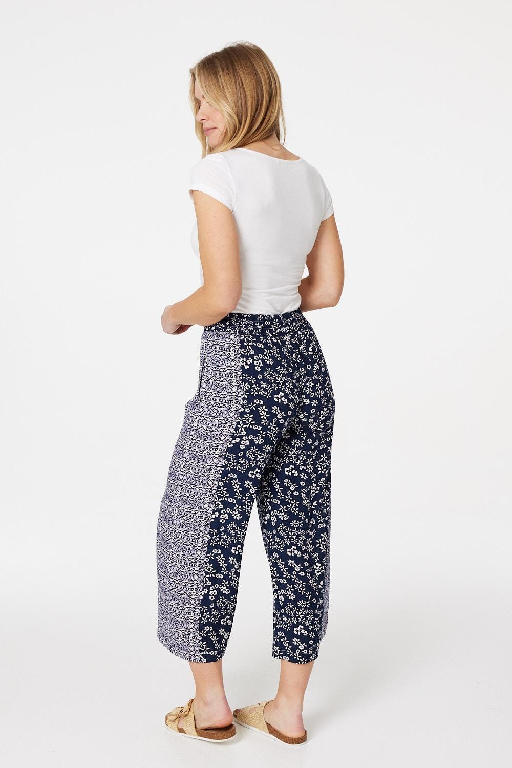 Navy | Floral Printed Wide Leg Culottes
