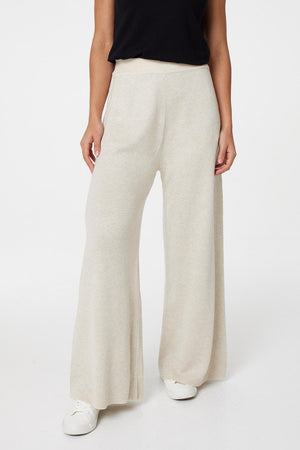 Beige | Mid Rise Wide Leg Knit Trousers