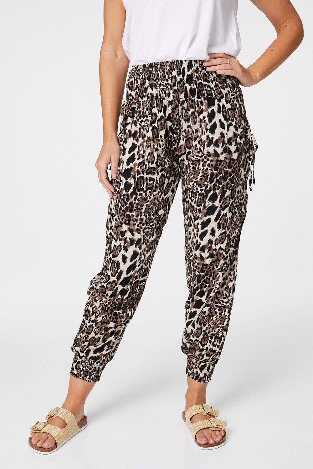 Tan | Leopard Print Harem Pants