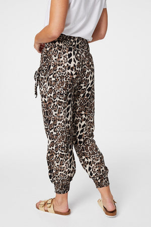 Tan | Leopard Print Harem Pants