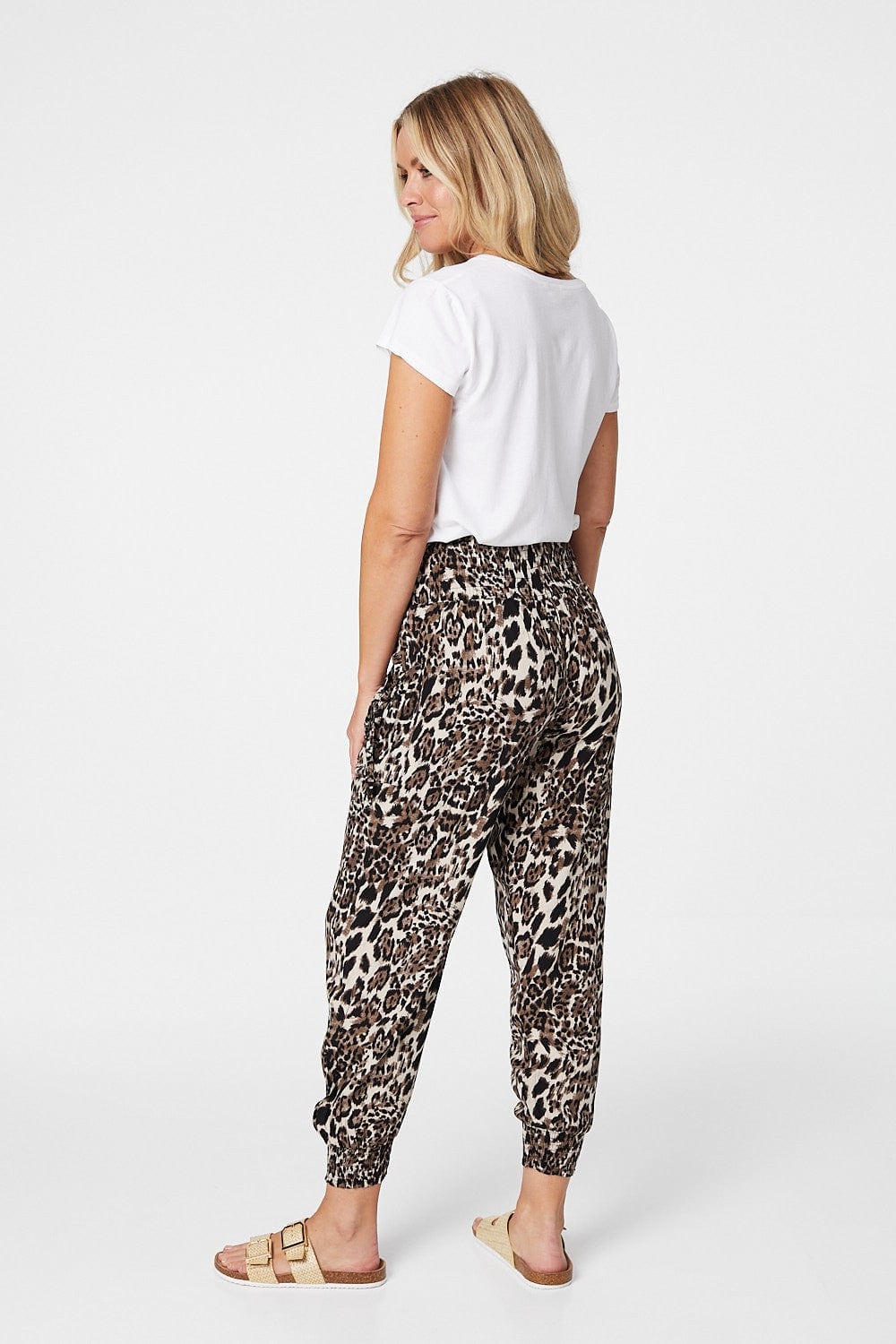 Tan | Leopard Print Harem Pants