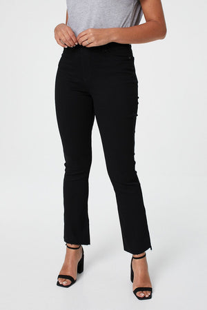 Black | Cropped Flared Raw Hem Jeggings