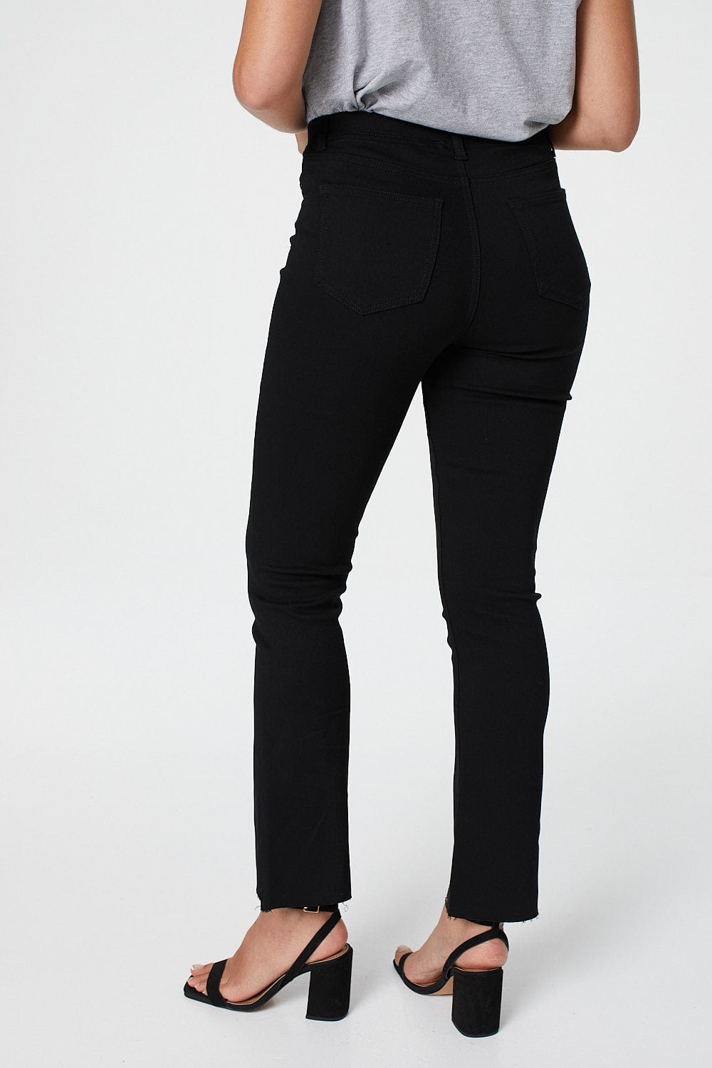 Black | Cropped Flared Raw Hem Jeggings
