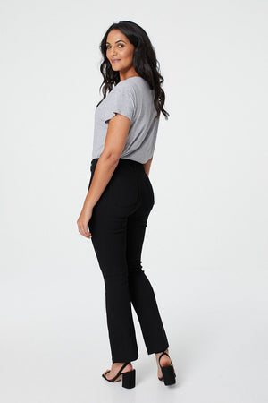 Black | Cropped Flared Raw Hem Jeggings