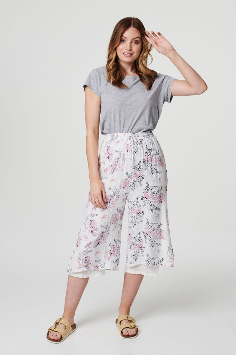Pink | Floral Wide Leg Cropped Trousers