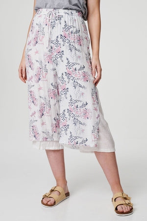 Pink | Floral Wide Leg Cropped Trousers