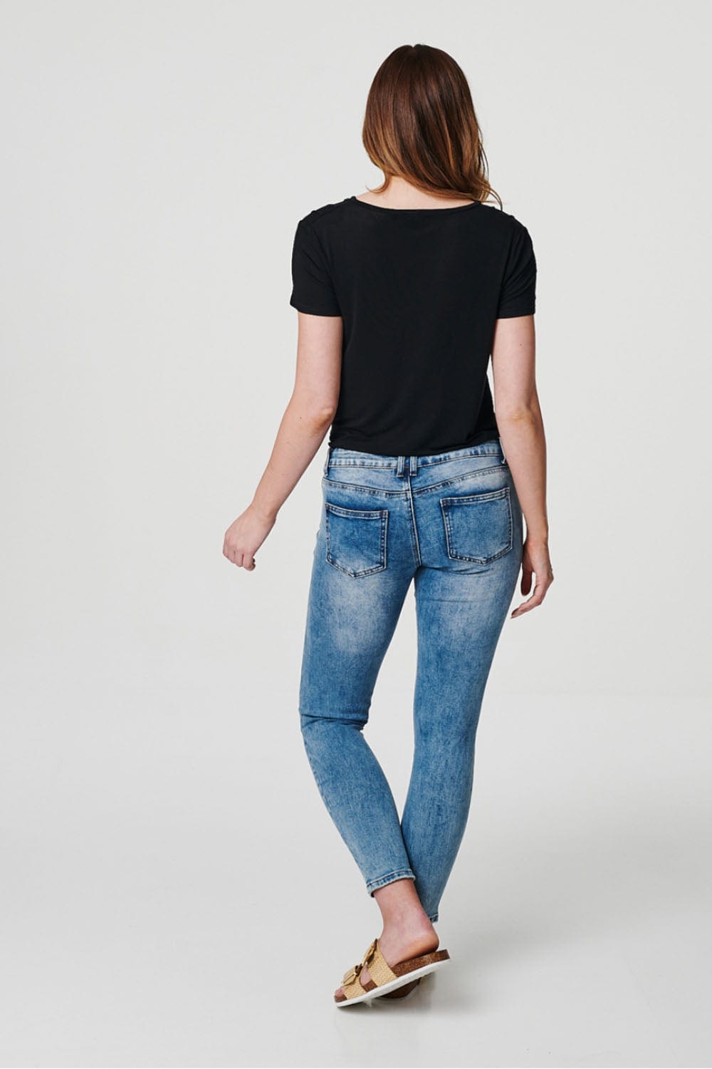 Blue | Mid Rise Distressed Denim Jeans