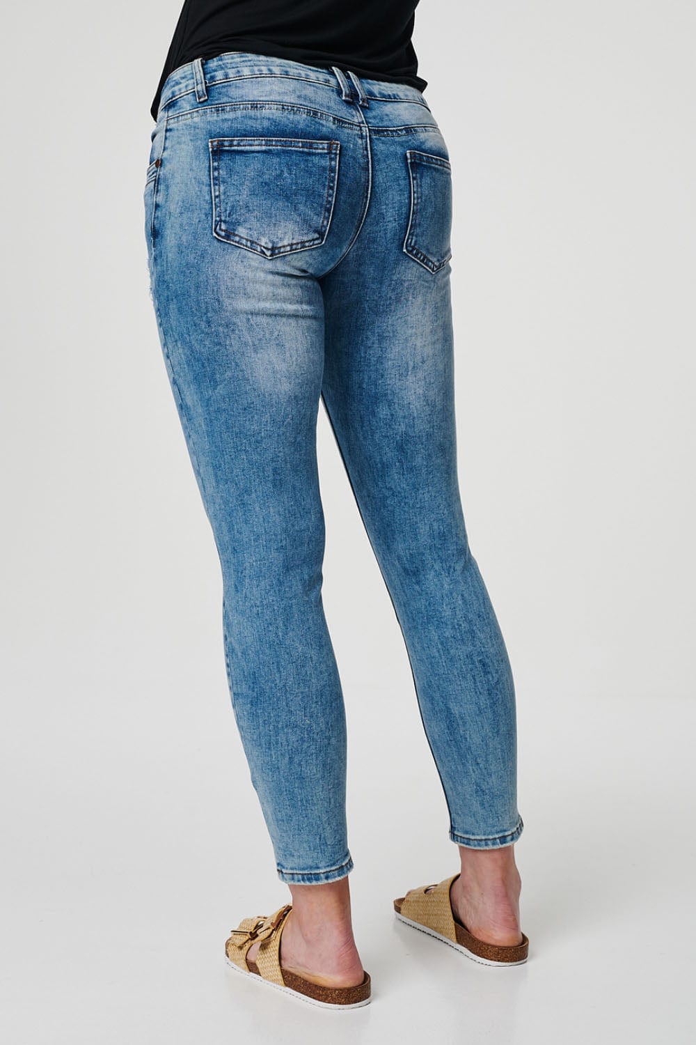 Blue | Mid Rise Distressed Denim Jeans