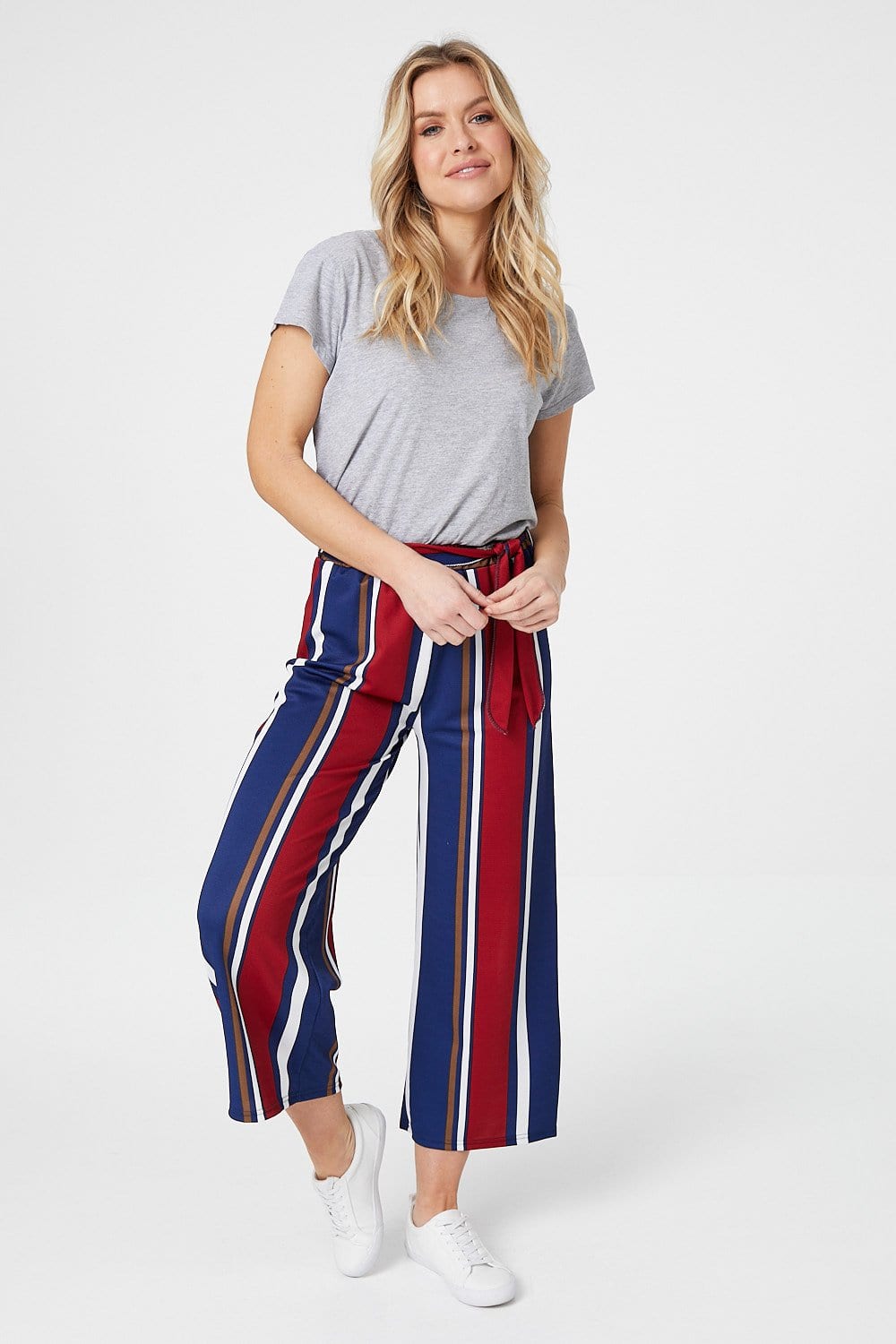 Navy | Striped Cropped Trousers