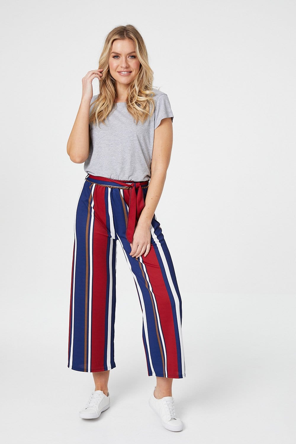 Navy | Striped Cropped Trousers