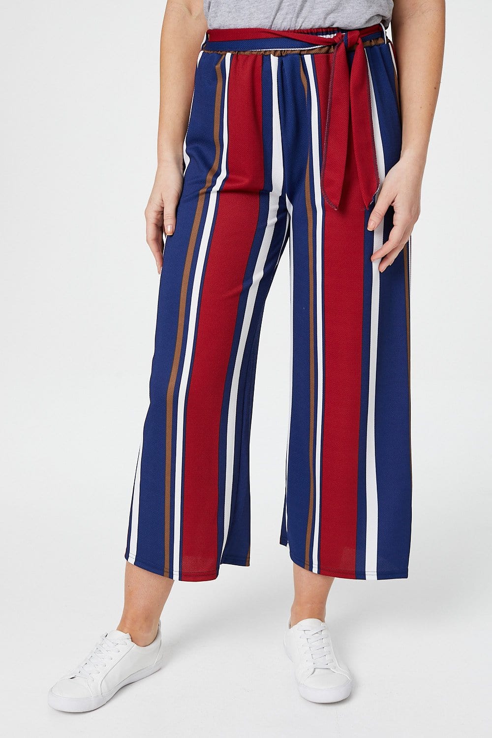 Navy | Striped Cropped Trousers
