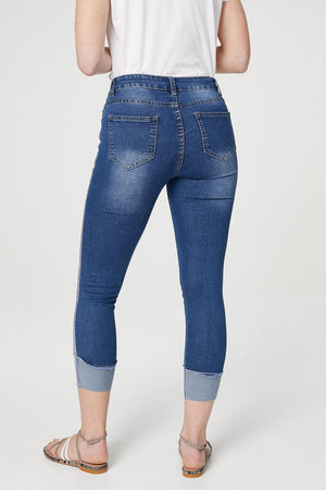 Blue | High Waisted Cropped Skinny Jeans