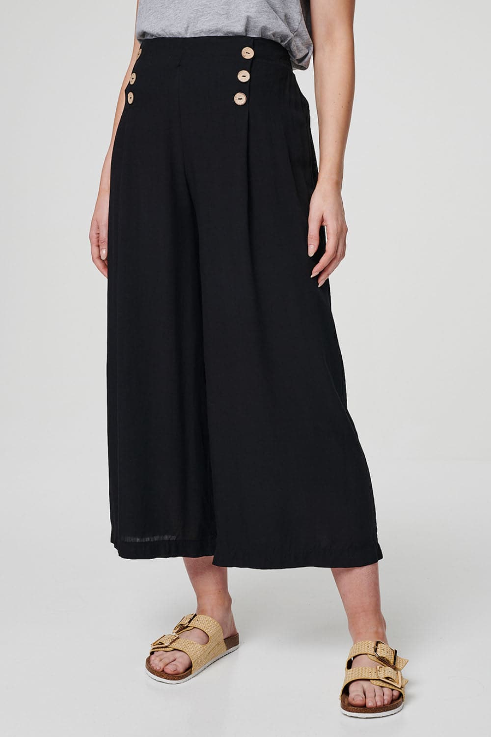 Black | High Rise Button Front Culottes