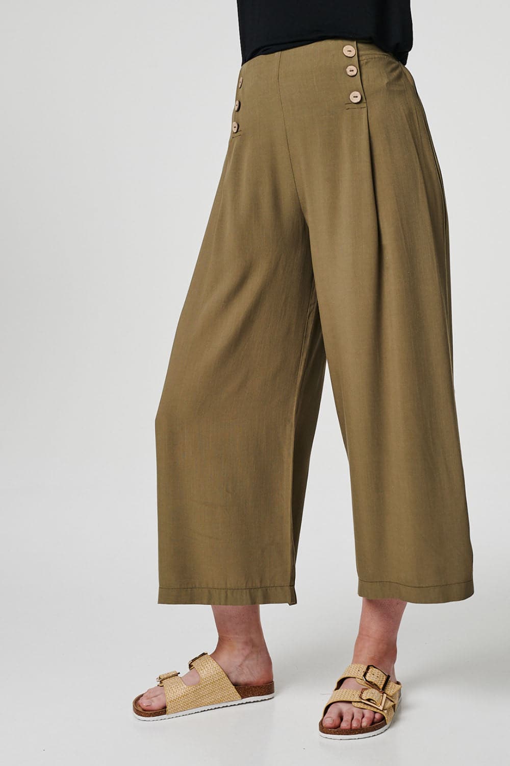 Khaki | High Rise Button Front Culottes