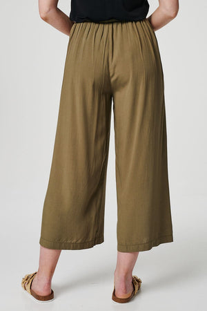Khaki | High Rise Button Front Culottes