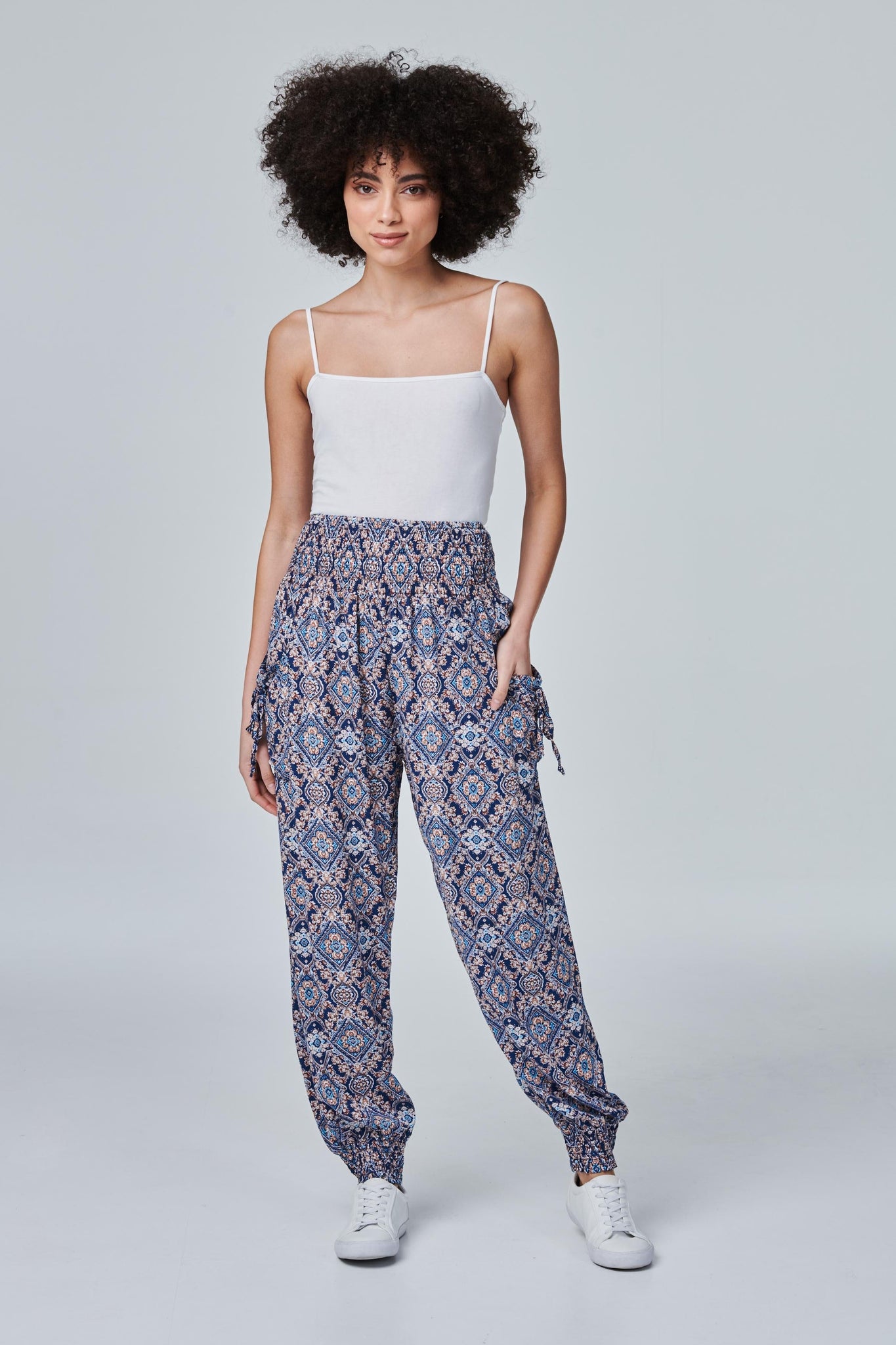 Navy | Mosaic Print Harem Pants