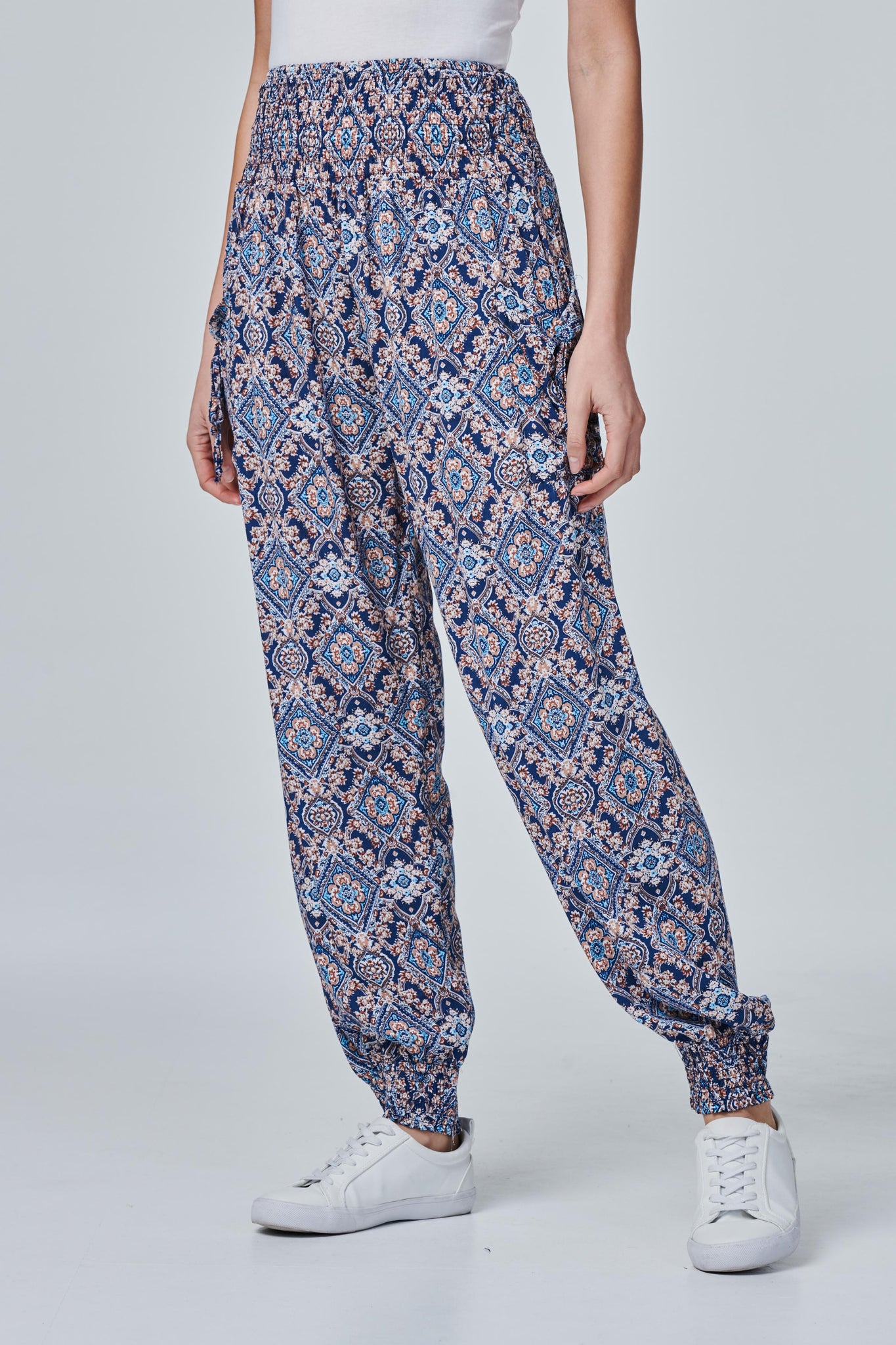 Navy | Mosaic Print Harem Pants