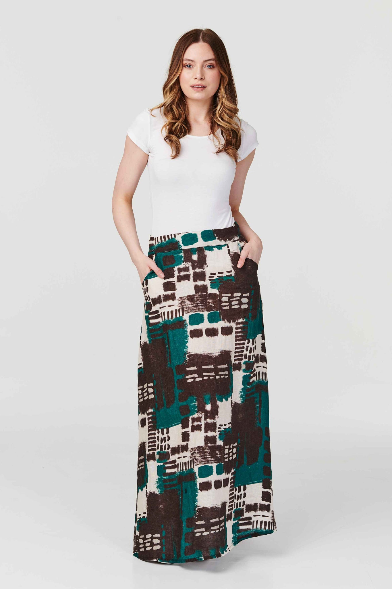 Green | Abstract Print A-Line Maxi Skirt