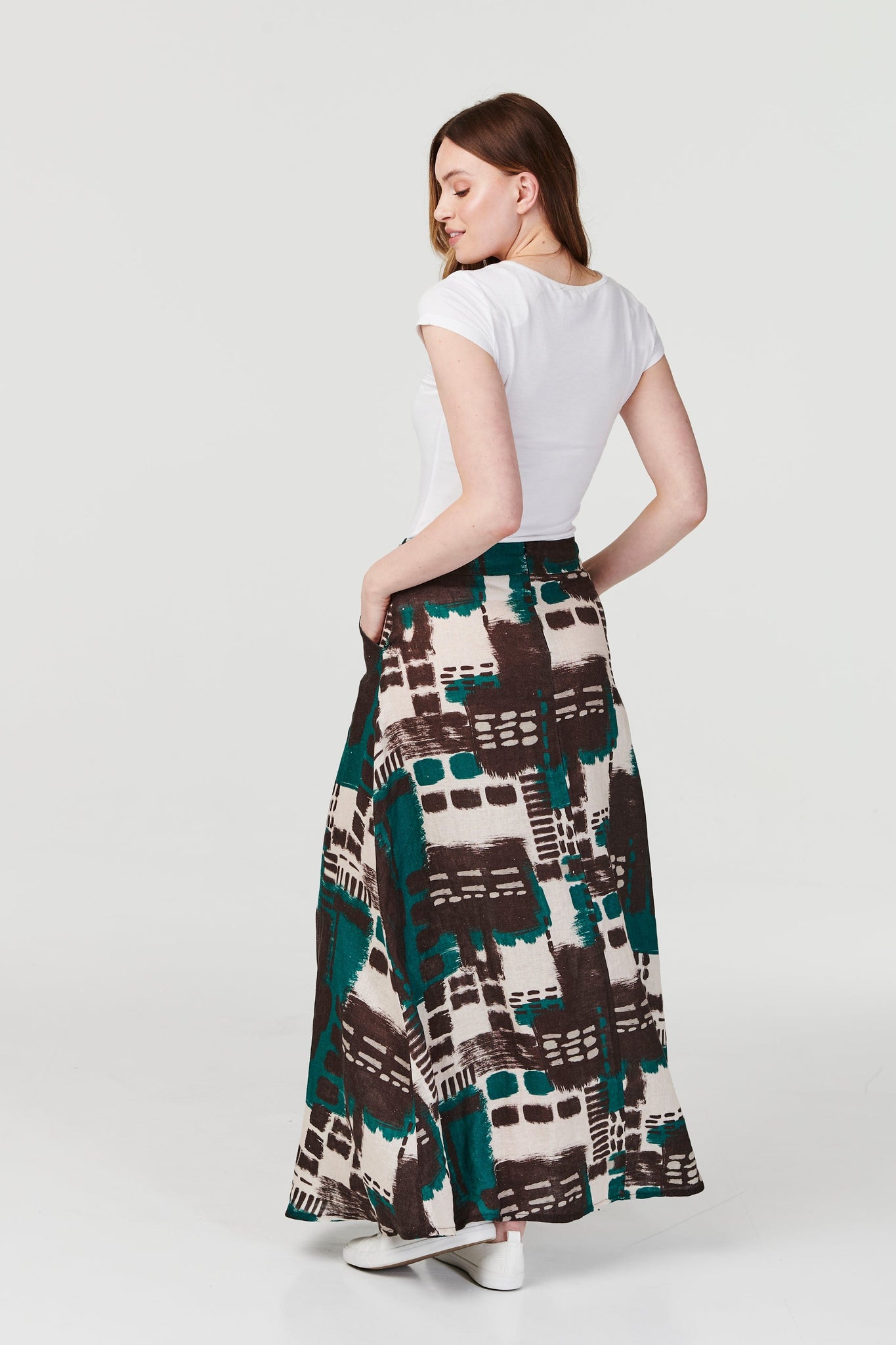 Green | Abstract Print A-Line Maxi Skirt