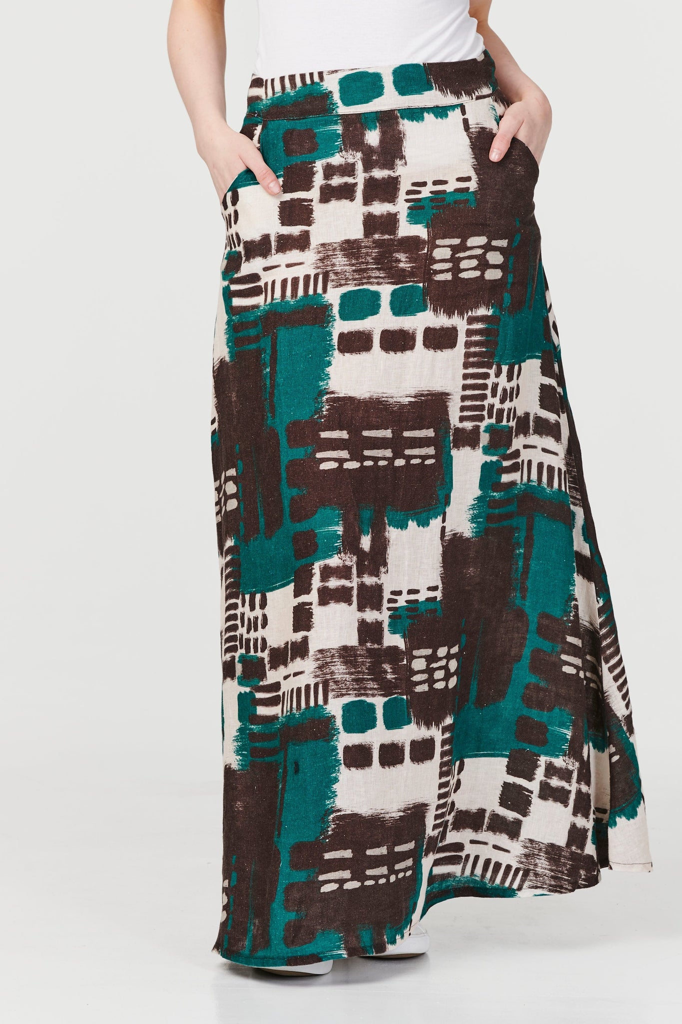 Green | Abstract Print A-Line Maxi Skirt