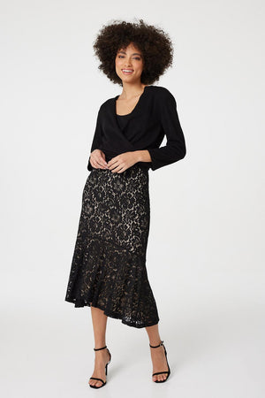 Black | Lace Peplum Midi Skirt