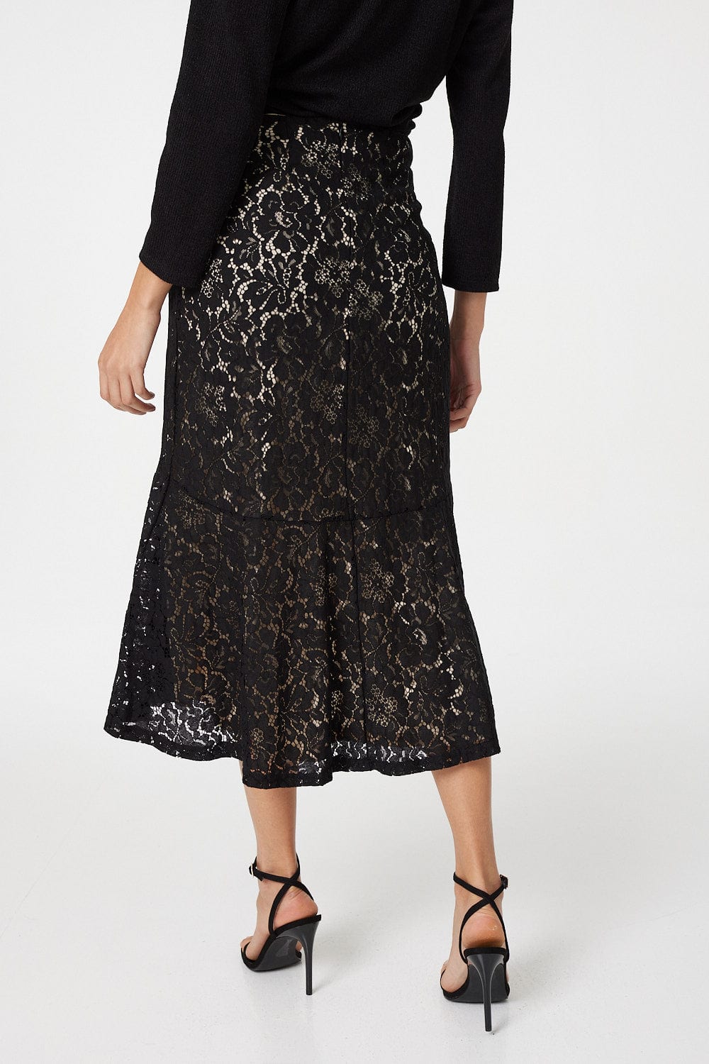 Black | Lace Peplum Midi Skirt