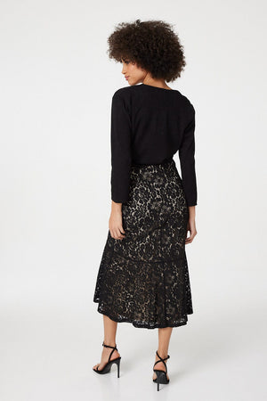 Black | Lace Peplum Midi Skirt