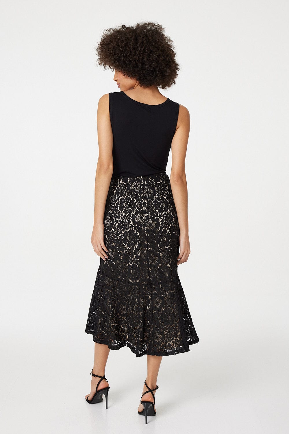 Black | Lace Peplum Midi Skirt