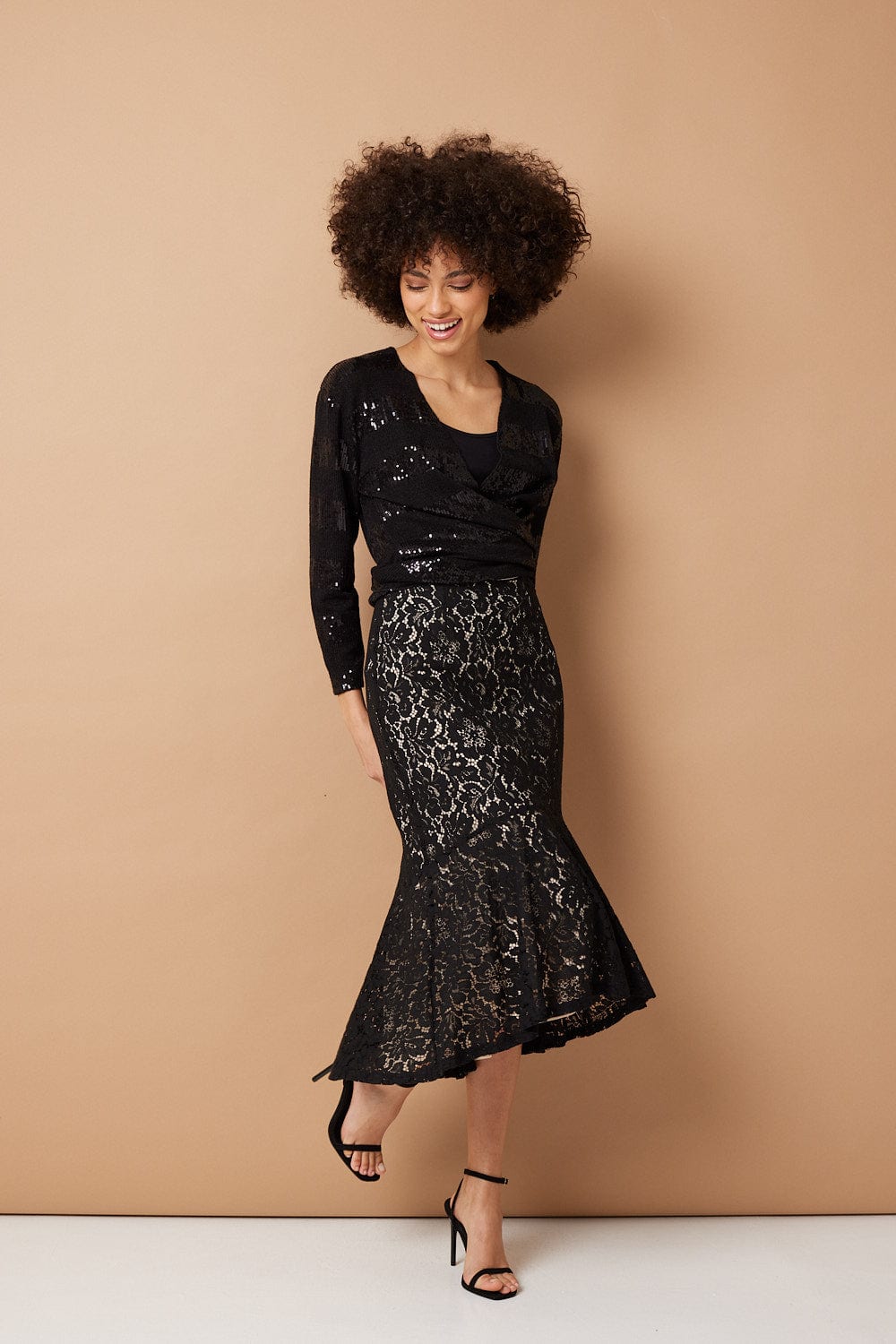 Black | Lace Peplum Midi Skirt