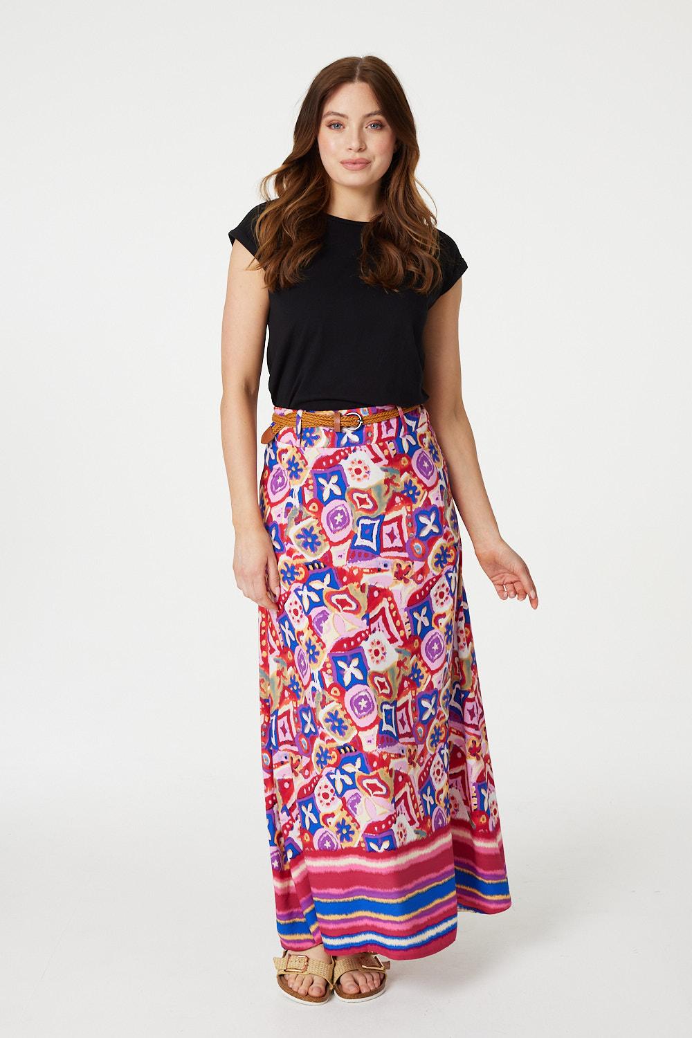 Pink | Mosaic Print A-Line Maxi Skirt