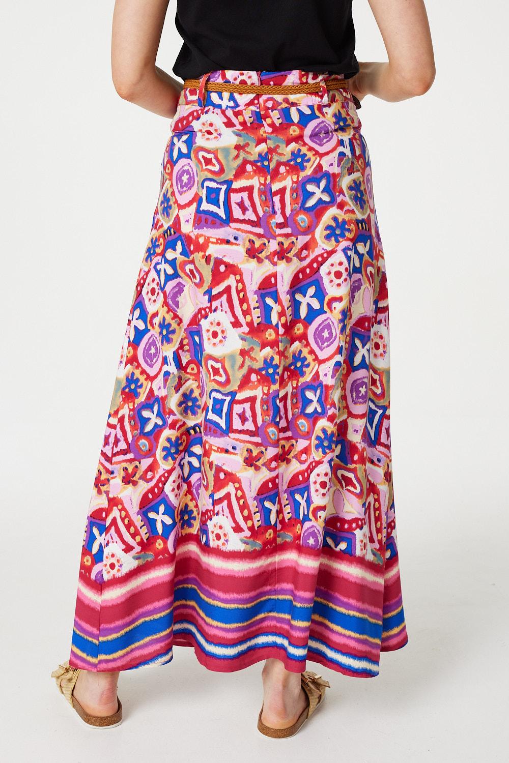Pink | Mosaic Print A-Line Maxi Skirt