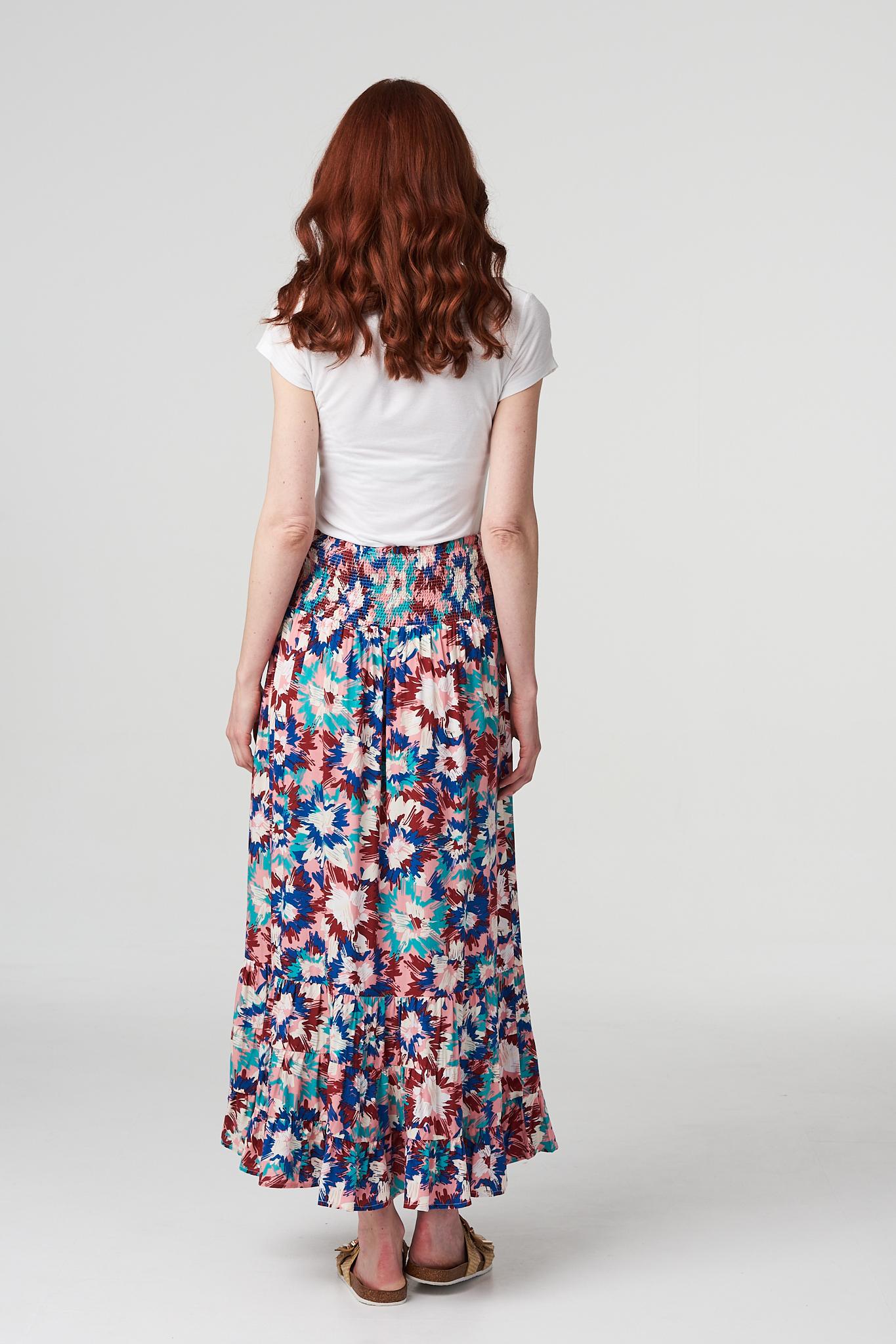 Floral Tiered Hem Midi Skirt